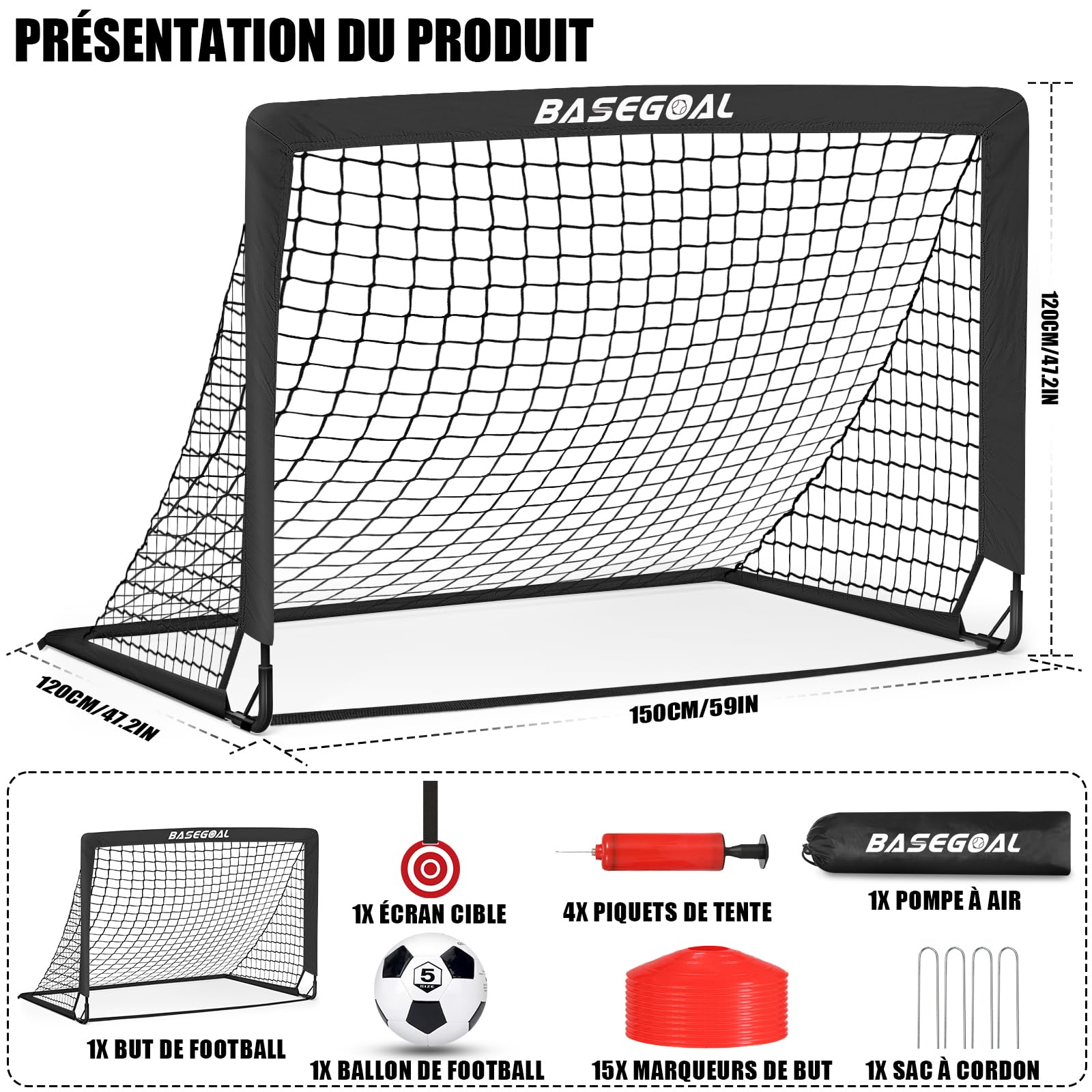 BaseGoal But de Foot Exterieur pour Jardin 150x120x120cm