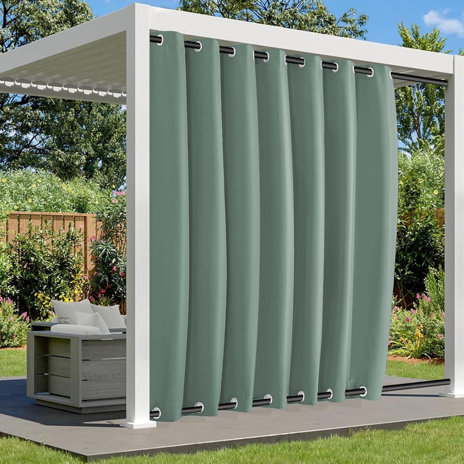 BliRiki Waterproof Outdoor Curtains for Patio, Weatherproof Blackout Curtain with Top and Bottom Grommets, Thermal Insulated Privacy Outsides Curtain for Porch Pergola, 1 Panel, W52 xH108, Green
