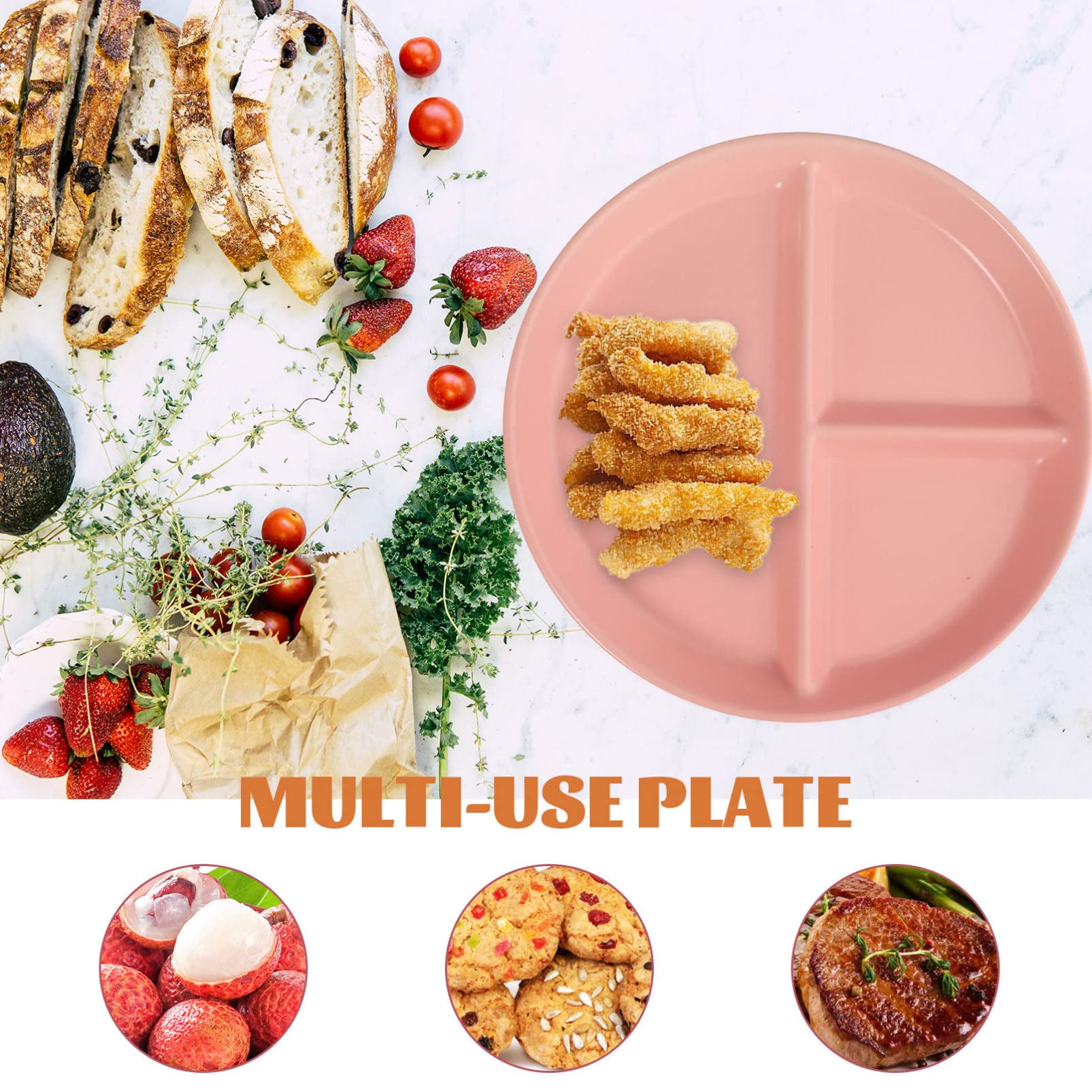 Bandeja de cerámica Dividida para Servir, Platos para Servir con 3 Compartimentos, Platos Redondos para Salsa divididos de 10 Pulgadas (Rosa, 20,5x20,5x2,5 cm)