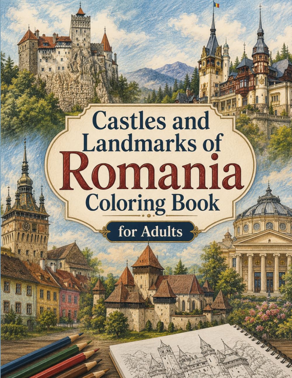 Castles and Landmarks of Romania Coloring Book for Adults: 40 Detailed Illustrations of Romania's Most Beautiful Castles, Fortresses, Monasteries, Palaces & Historic Landmarks