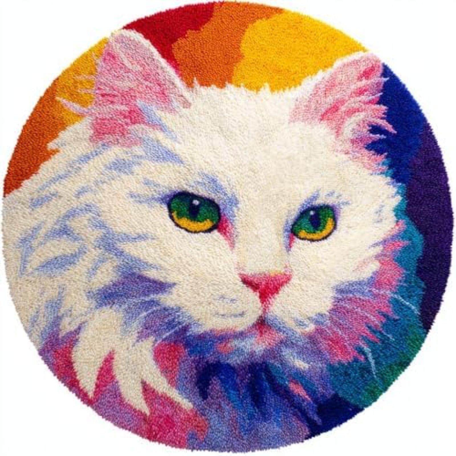 Latch Hook Rug Kit Turkish Angora Cat Cute Portrait Round Rug 52x52cm