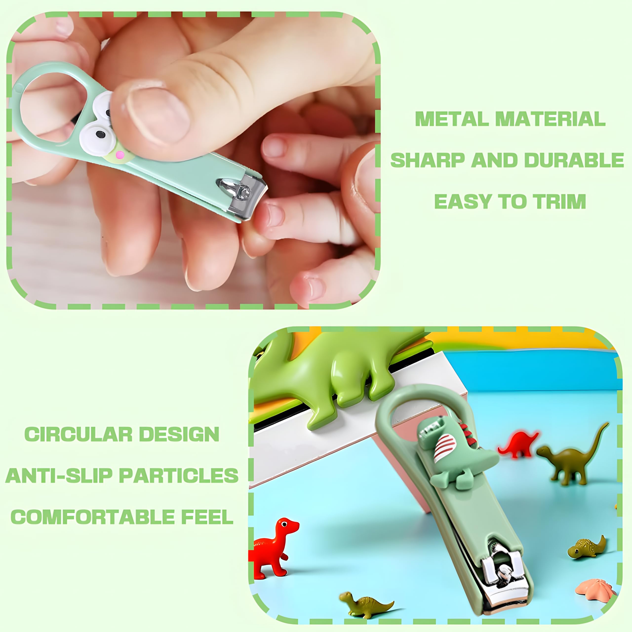 Set di 3 tagliaunghie per bambini, in acciaio inox, adatto per neonati, neonati e bambini, tagliaunghie (verde)