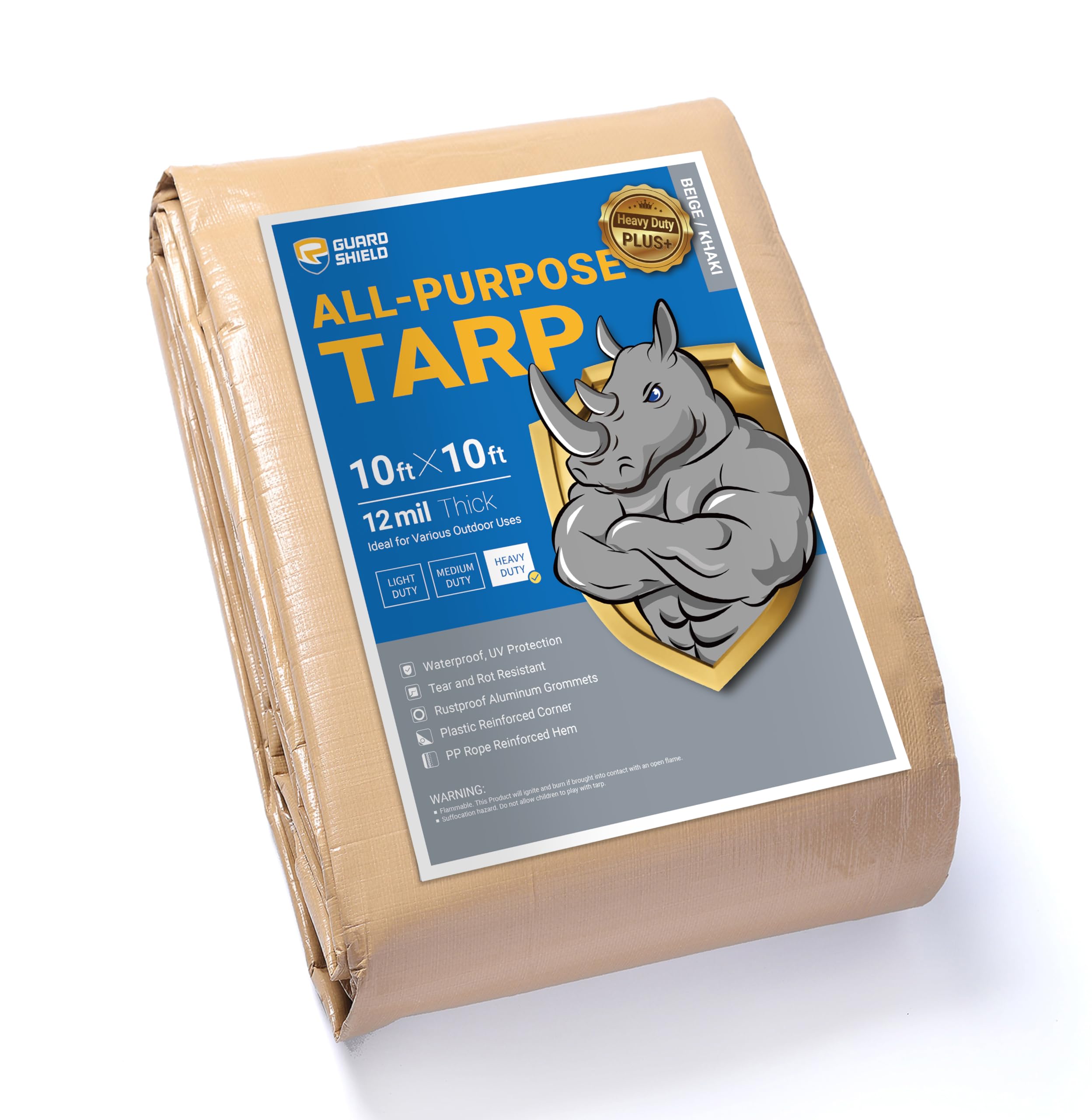 GUARD SHIELD Tarps Heavy Duty Waterproof Beige Plus+ 10x10 FT Large 12 mil