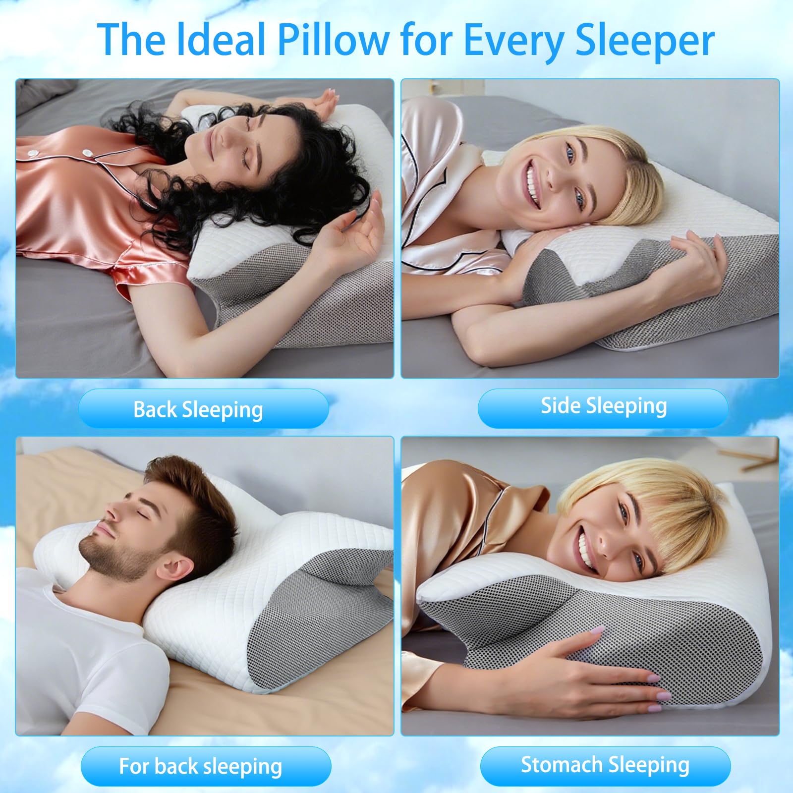 Cuscini Cervicali per Dormire, 2 in 1 Cuscino in Memory Foam per Dolore alla Spalla, Oreiller Cervical Ergonomique, pour Dormir sur Le Côté, Le Dos et Le Ventre (Grigio)