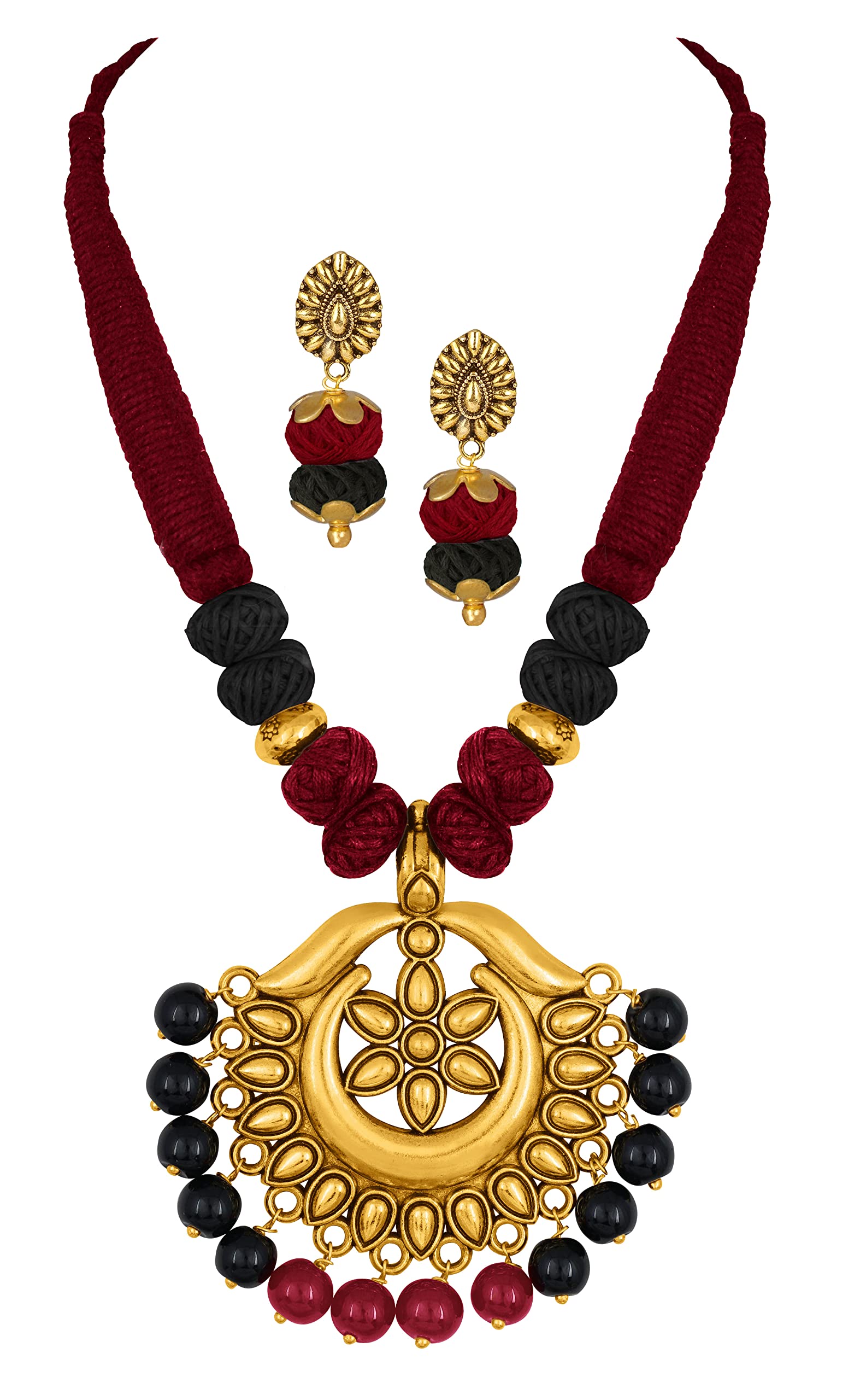 JFL - Jewellery for Less Antique Oxidized Gold Plated Fancy Floral Pendant Beads and Cotton Balls Handcrafted Necklace Set (B0BR7L3F4T) Amazon Price History, Amazon Price Tracker