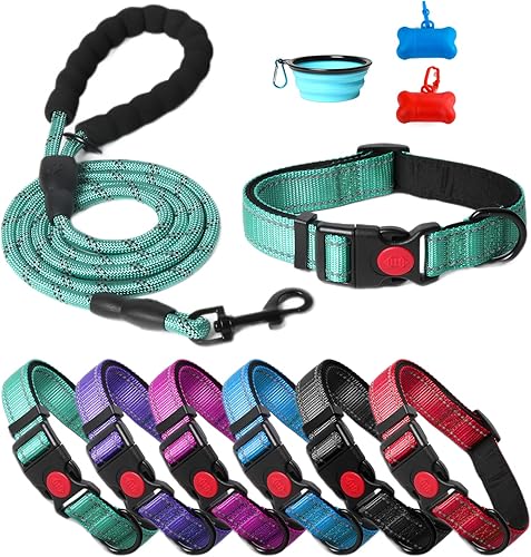 DREAMGLAMOUR Collar reflectante para perro acolchado de neopreno suave transpirable ajustable para perros pequeños medianos y grandes Azul /
