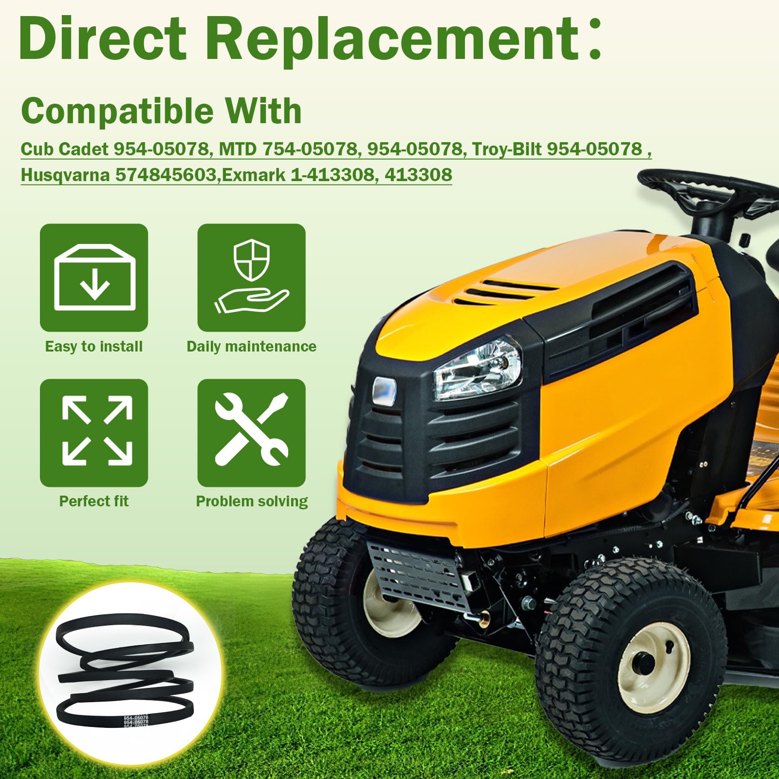 Earthtec 954-05078 - Correa de repuesto para Cub Cadet 50 RZT para MTD/Troy-Bilt 754-05078, Husqvarna 574845603, Exmark 1-413308, 413308, 143 1/4 pulgadas de largo x 5/8 pulgadas W