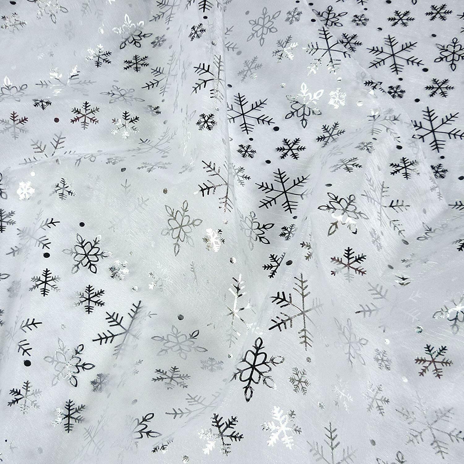 Simply Sew Crafty White Plain Organza Fabric With Silver Foil Snowflakes (Per Metre) (White) - Simply Sew Crafty™