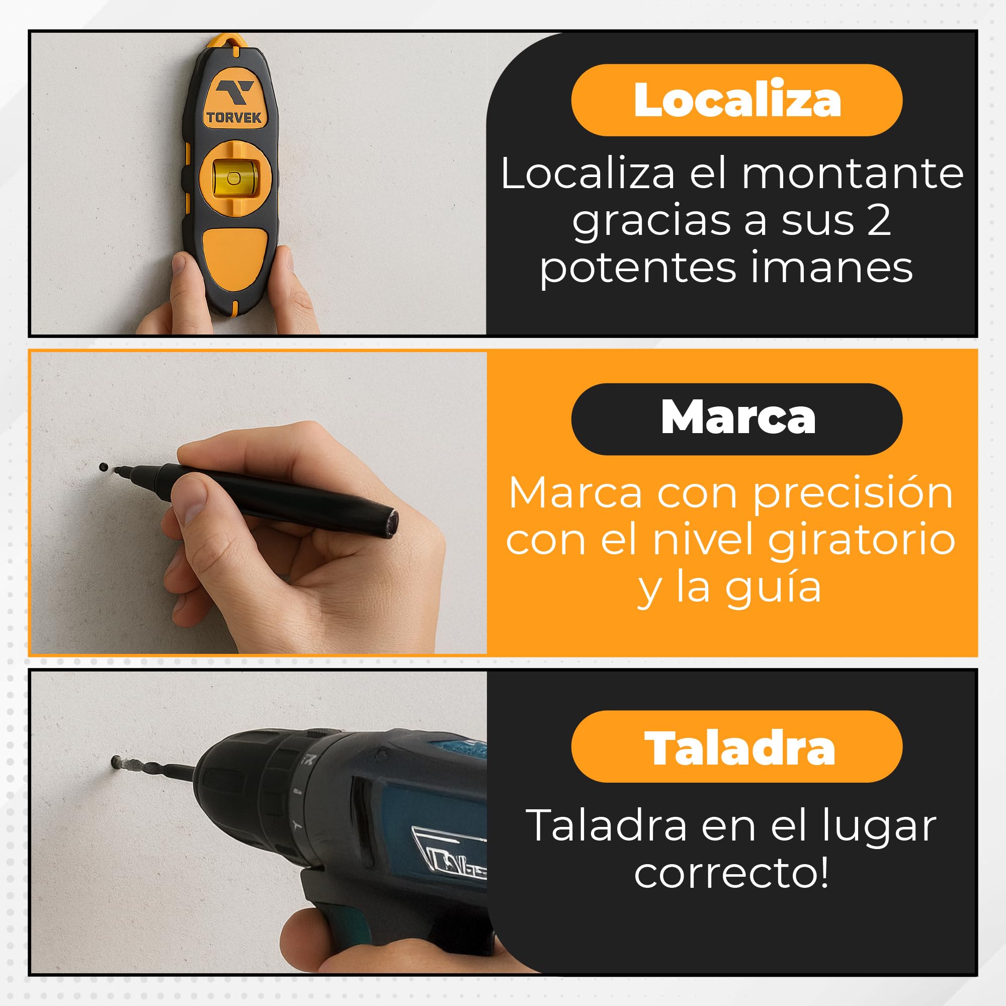 ✮ Imán para Pladur ✮ Detector de perfiles metálicos y tornillos – Imán de neodimio con nivel de burbuja giratorio – Herramienta precisa para electricistas, yeseros y fontaneros