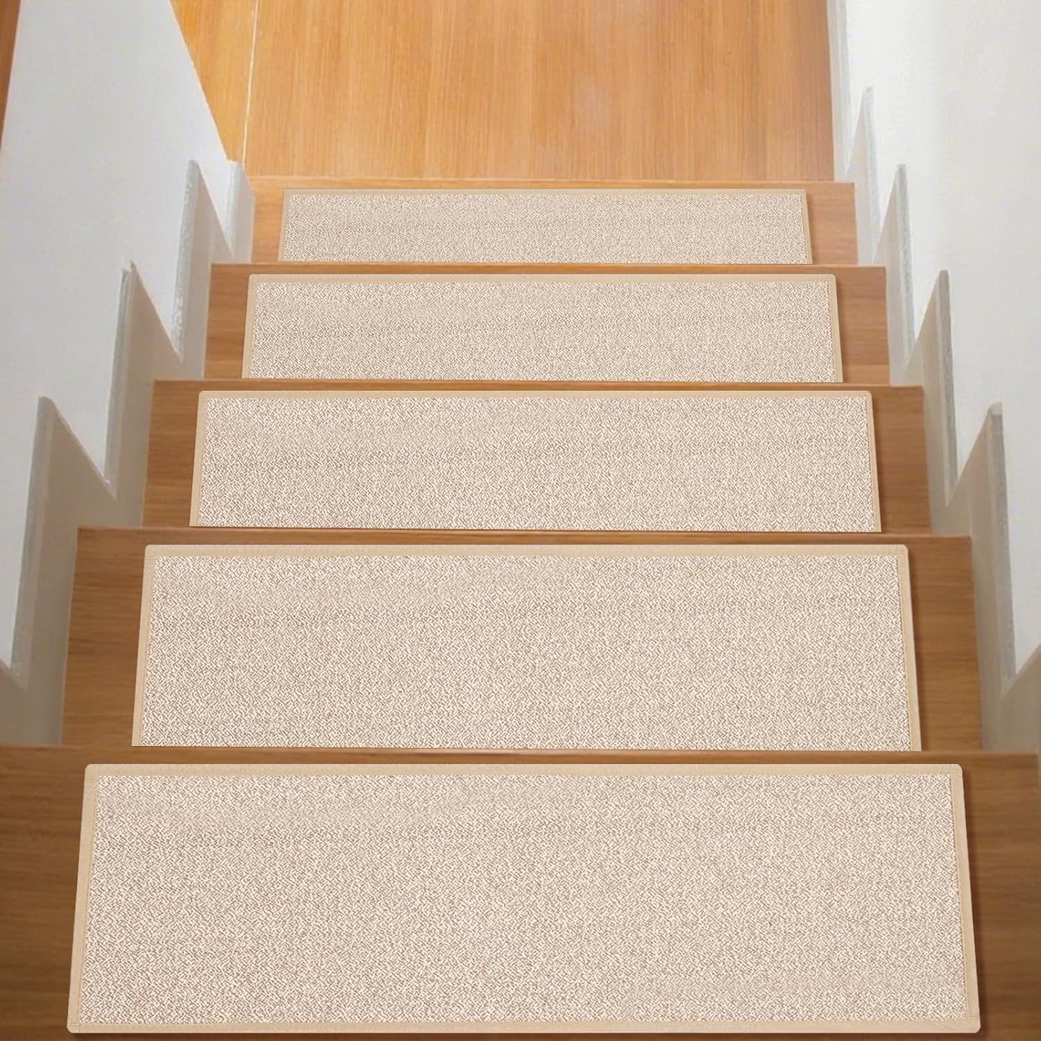 Stair Treads for Wooden Steps Indoor,Carpet Stair Treads Non-Slip,Machine Washable Stair Runners for Kids Elders and Pets,Beige,8"x30",7 Pieces
