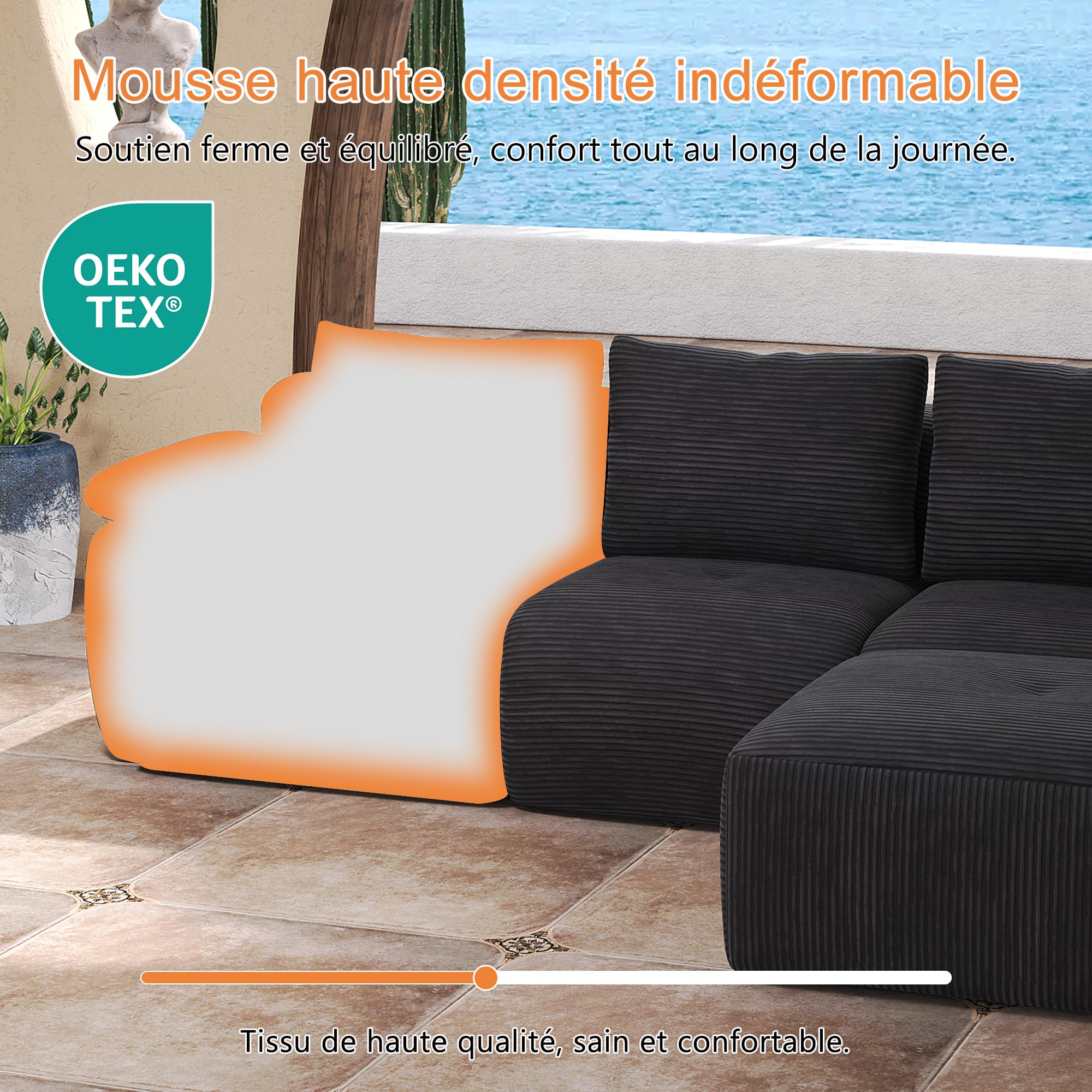 Sofá Seccional Modular con Cojines, Sofá de esquina Convertible | Sofá Deshuesado Comprimido con asiento profundo. Espuma de memoria de forma|Panaaa|264x161x71cm|Gris|No requiere ensamblaje