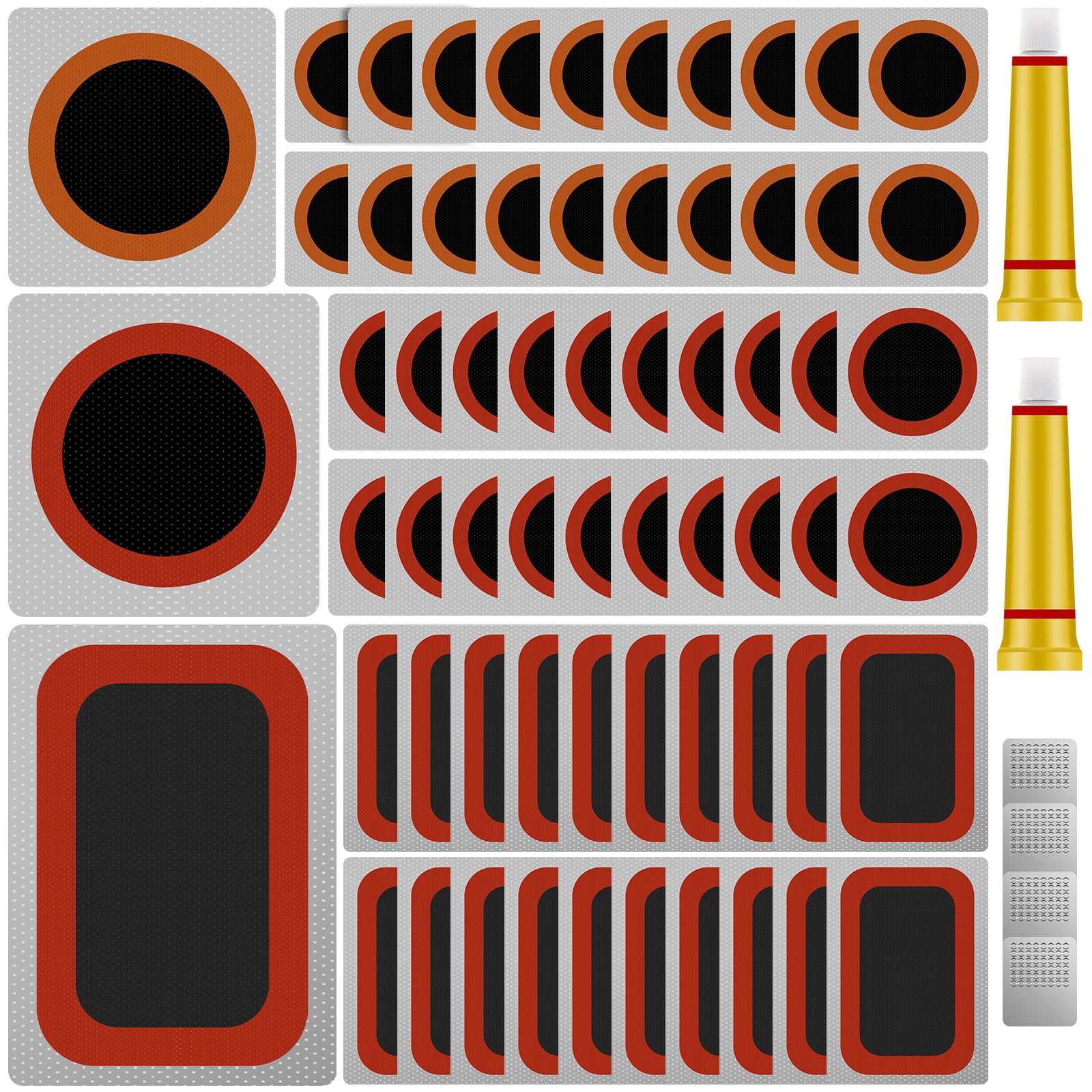 Bicycle 114 Pcs Tire Repair Tools, Bicycle Inner Tube Puncture Patches with Vulcanizing Patches, Self-Adhesive Bike Patchs, Flat Tire Puncture Patch Repair Kit for Bikes Motorcycle Tube Tire