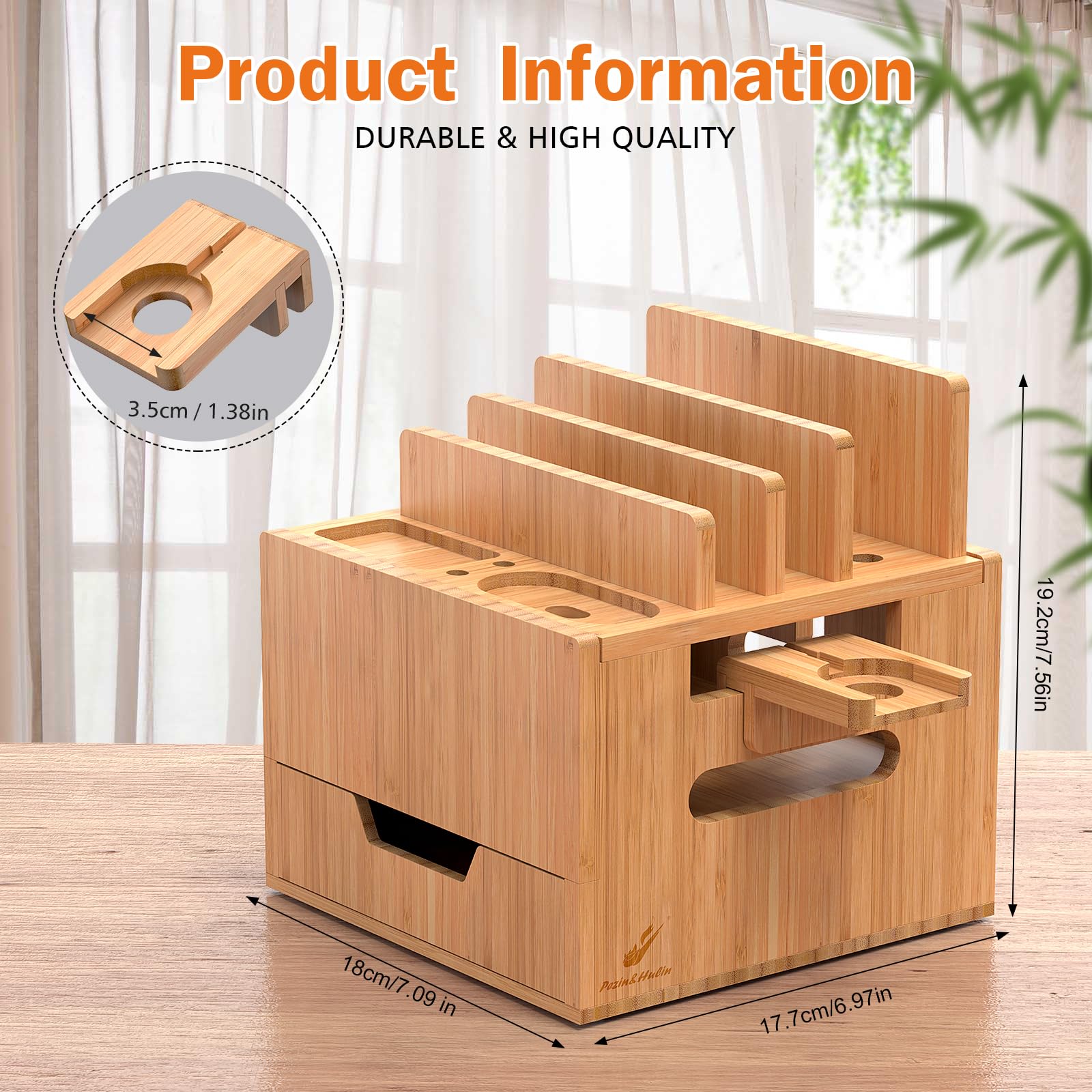 Stazione di ricarica multidispositivo, con adattatore HUB per caricabatterie, organizer per dock di grandi dimensioni con cassetto, compatibile con telefoni, tablet, auricolari (6 cavi misti inclusi)
