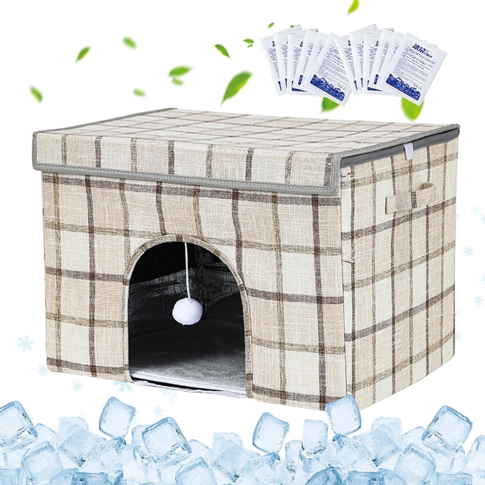 Kühlende Hundehütte Für Hunde wasserdichte Isolierte Kalte Hundehütte | Mit 12 Kühlpacks Klappbare Hundehaus Kühlung Für Außen- und Innenbereich, Garten, Balkon, kleine und mittelgroße Rassen und