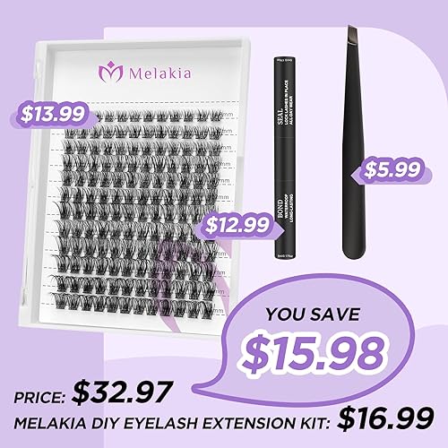 Miniatura 2 de Melakia - Kit de extensión de pestañas reutilizable, banda delgada, 144 unidades, kit de extensión de pestañas esponjosas con enlace de pestañas y