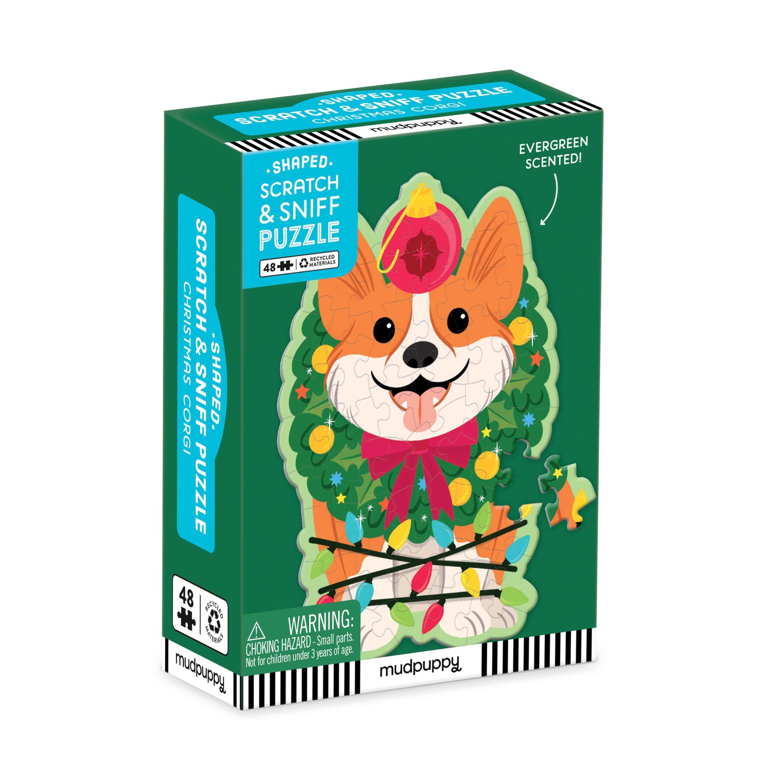 Mudpuppy Christmas Corgi - 48 Piece Mini Scratch & Sniff Puzzle with Colorful and Fun Illustrations of A Holiday Wreath Corgi and Scented Puzzle Pieces