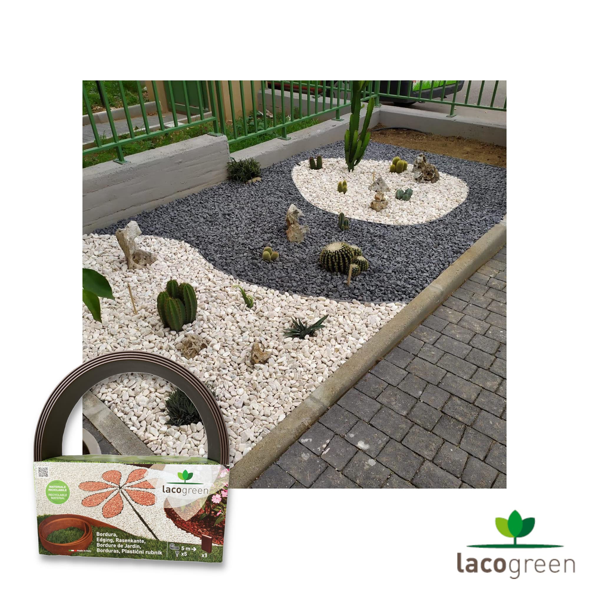 Bordura Flessibile per Aiuole Giardino Lunghezza 5mt Altezza 12cm e 5 picchetti (Marrone)