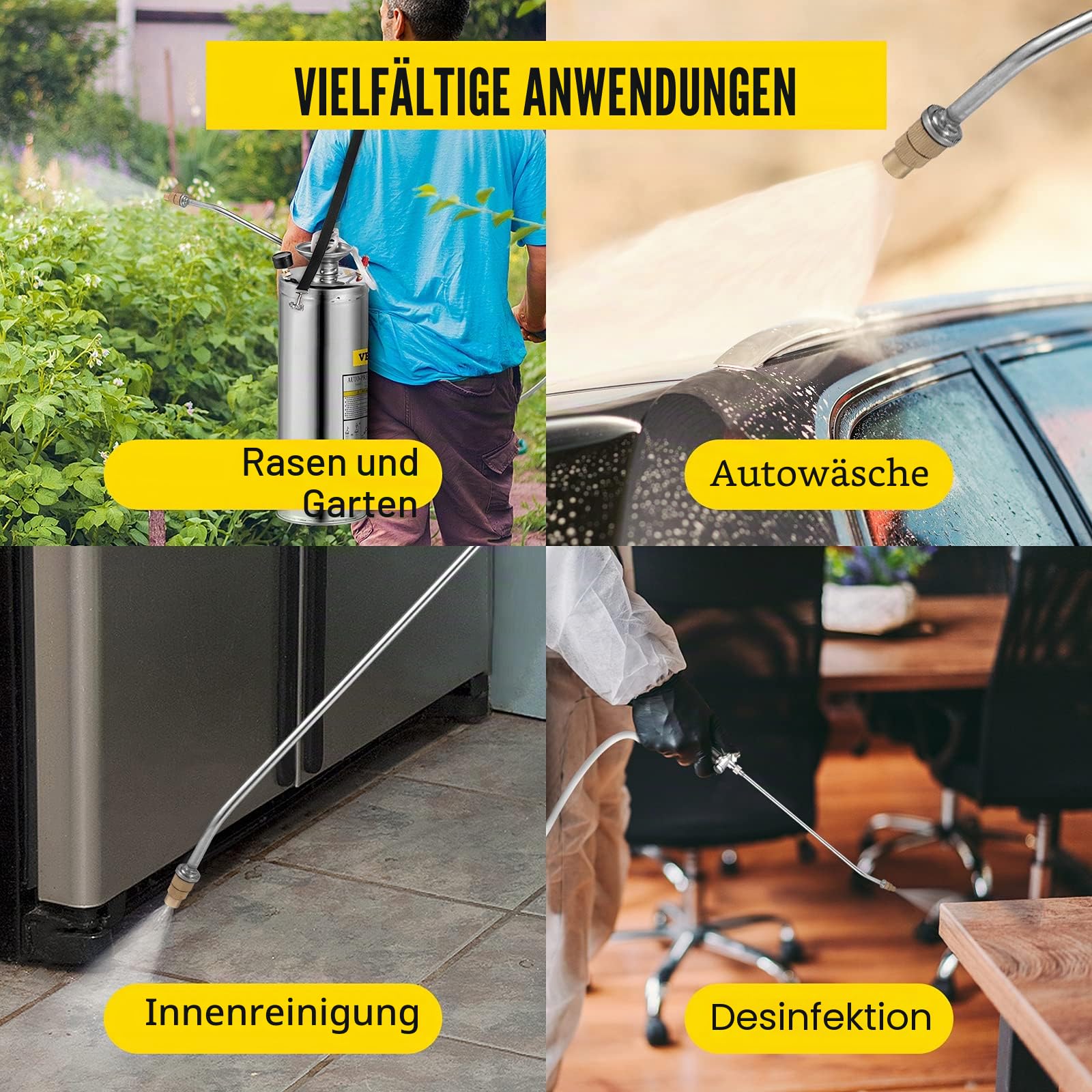Vevor 10 l Drucksprüher, Edelstahl, Garten, Zerstäuber, für Pflanzen, für Gartenarbeit und Reinigung am Boden, geeignet für die heutigen Anforderungen in Industrie, Landwirtschaft, Handel, Medizin