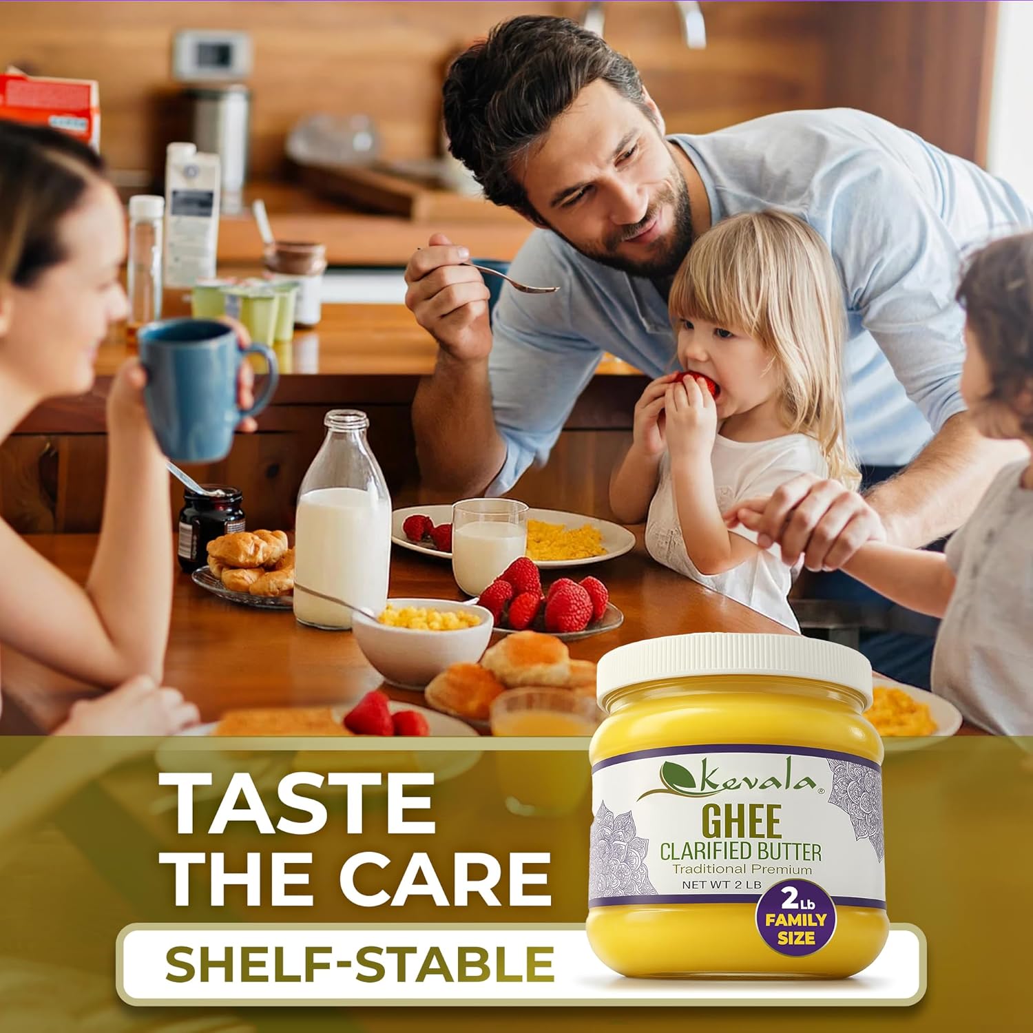 Kevala Clarified Butter Ghee – Grass‑Fed, Lactose & Casein Free, High Smoke Point Cooking & Baking Butter Alternative – Keto & Gluten Free Spread & Oil Substitute | 2 lb