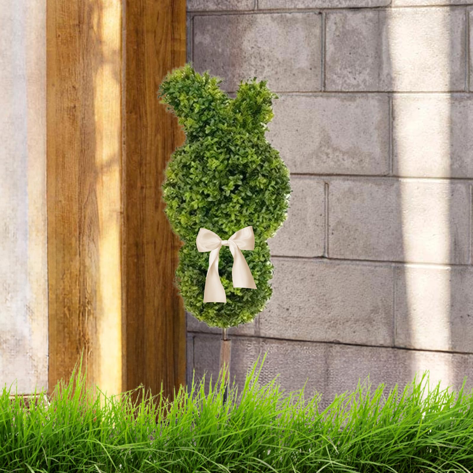 Artificiale | Decorazioni Primavera Verde - s Artificiali Coniglio E Albero Esterno | per Soggiorno Camera da Ufficio Balcone Appartamento Terrazza Giardino Patio Frutteto