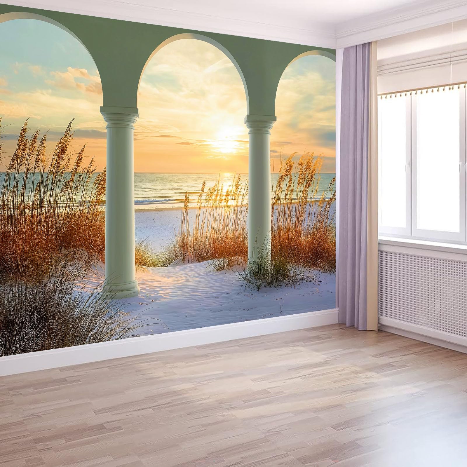 Tapeta z włókniny 350 x 256 cm (szer. x wys.), jasnopomarańczowe fototapety - natura świt łąka dekoracja ścienna z dekoracyjnymi malowidłami ściennymi