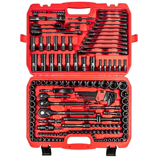 LLNDEI 160-Piece Mechanics Tool Set, Metric Socket Set 1/2 1/4 3/8 inch Drive Professional Tool Kit, CR-V Deep & Shallow Kit with Quick Release Ratchet