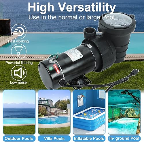 Miniatura 4 de Bomba de piscina de 1,5 HP en sobre tierra, bombas de agua de piscina de una sola velocidad de 110V 5580GPH lnground sobre tierra con cesta de filtro