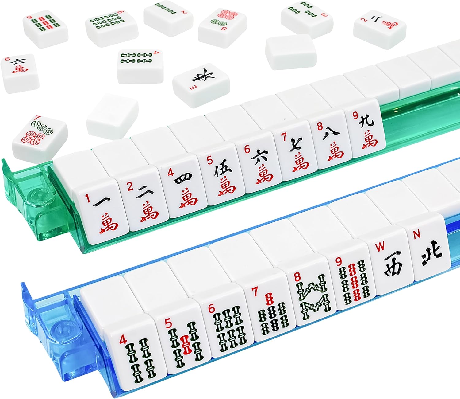 Premium Mahjong Tile Set, American Mahjong Set with 4 Racks and Pushers, 166 Mah Jongg Tiles with Wind Indicator, Dice & Chips, Manual, All In One Maahj Gifts for Travel (Black Leatherette Case)