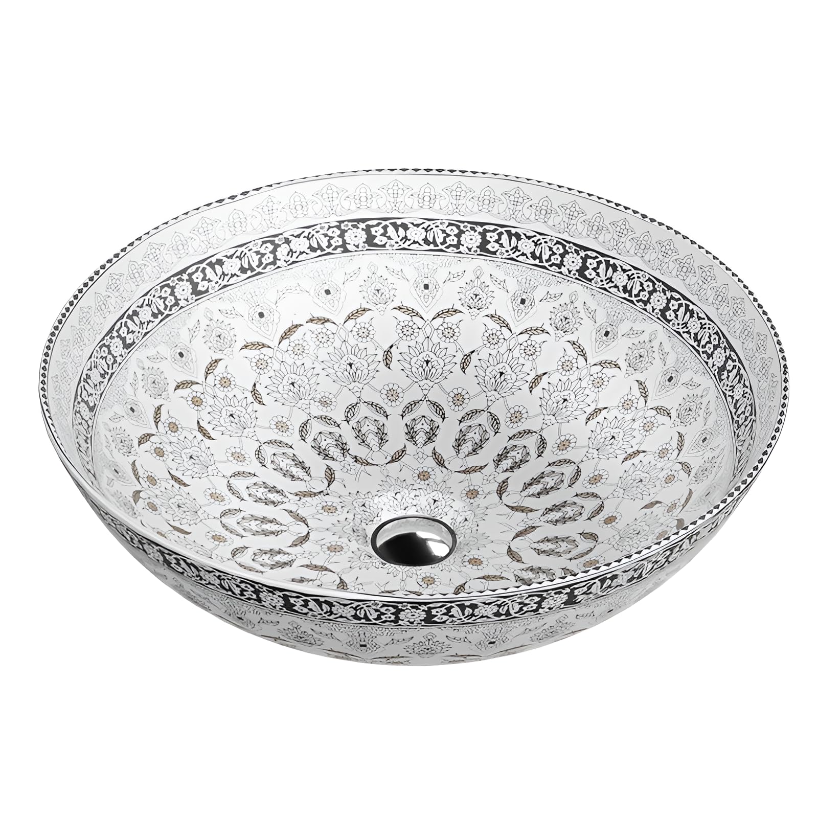 LAVITA Rosa Kolor countertop washbasin Round Sink Without Overflow and tap Hole Ceramic countertop Basin Modern Bathroom Sink, White/Grey