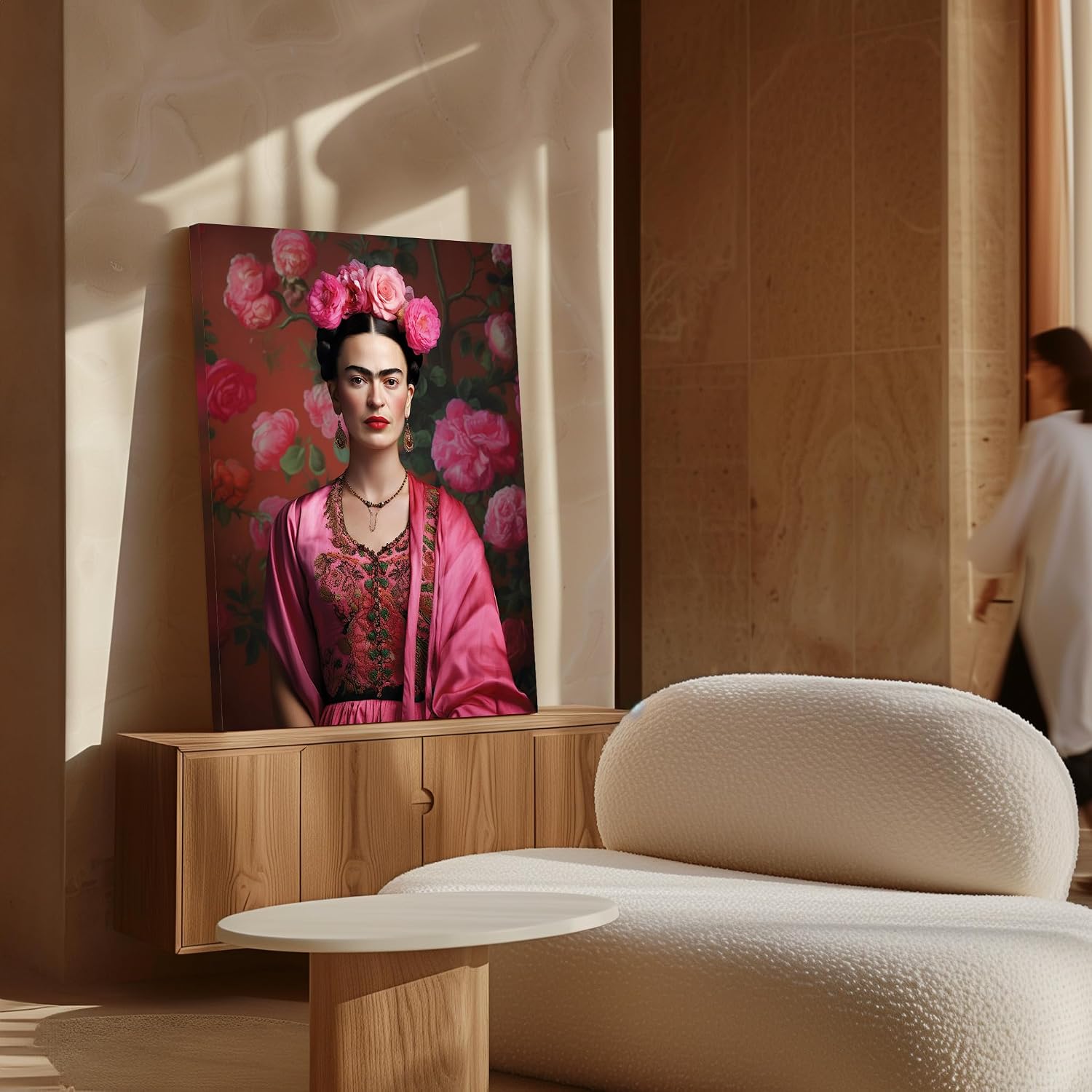 Poster Master Frida Canvas - Portrait Print - Flower Art - Minimal Gift for Men & Women - Mexican Painter Art - Floral Decor for Bedroom, Living Room or Office - 8x10 STRETCHED Canvas