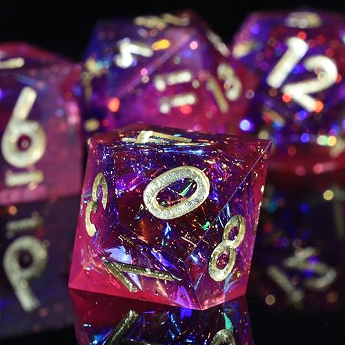 Miniatura 7 de Mini Planet - Dados con bordes afilados e inclusiones con purpurina para TTRPG Dungeons and Dragons, de reserva, colección de dados poliédricos de