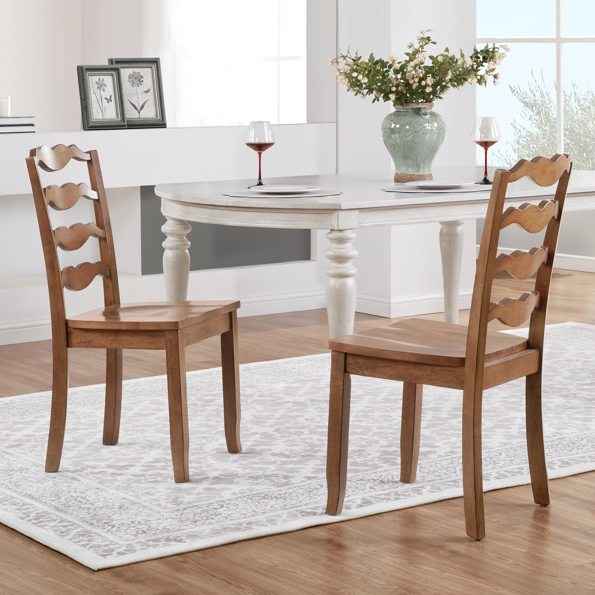 DUHOME Wood Ladder Back Chairs Set of 2,Antique Walnut- Wooden Armless Kitchen Chairs with Solid Rubber Wood Legs for Dining Room, Living Room, Restaurant, Walnut