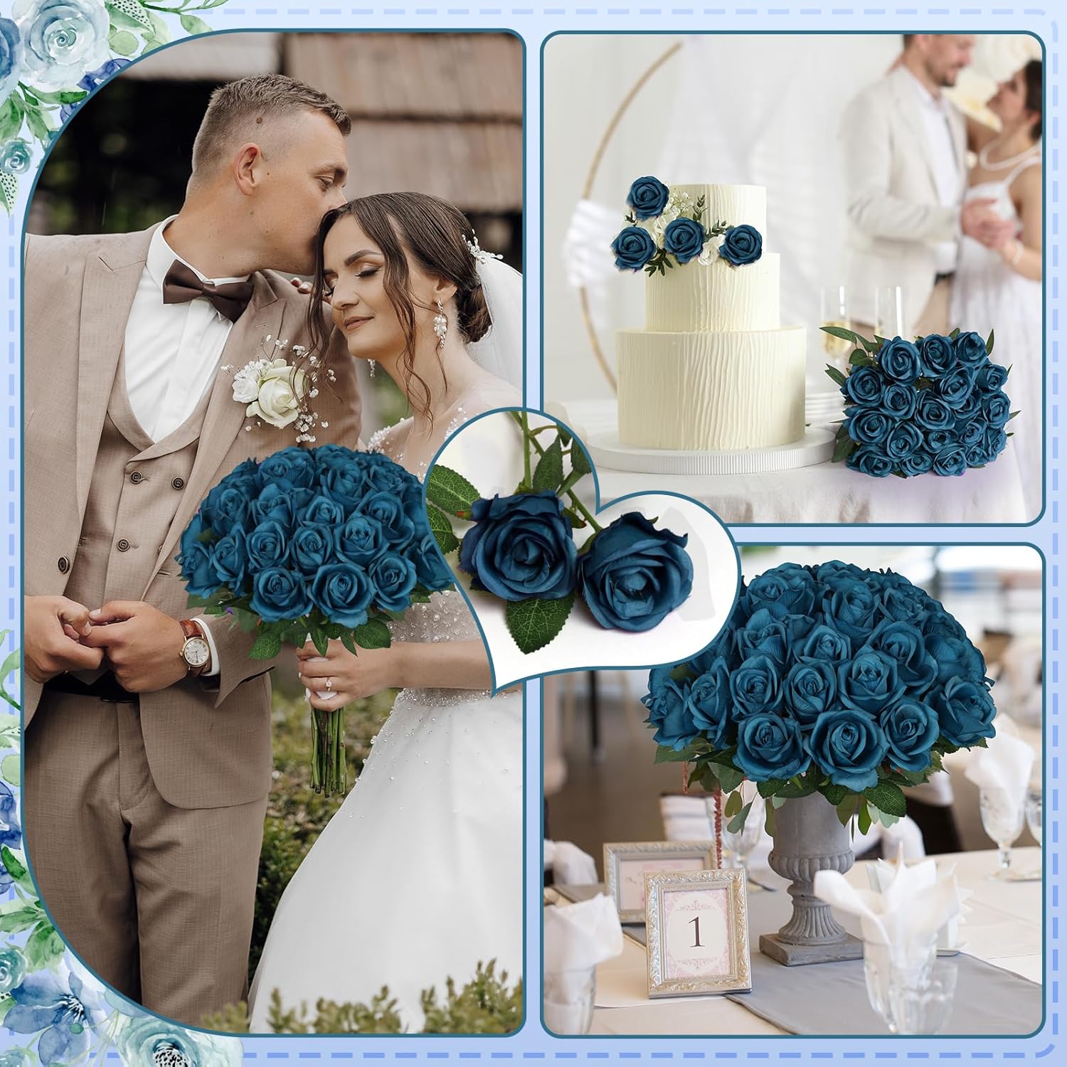 30pcs Fake Roses Artificial Silk Flowers Long Stems Bouquet for Wedding Bridal Shower Party Home Decoration (Teal) - Image 7