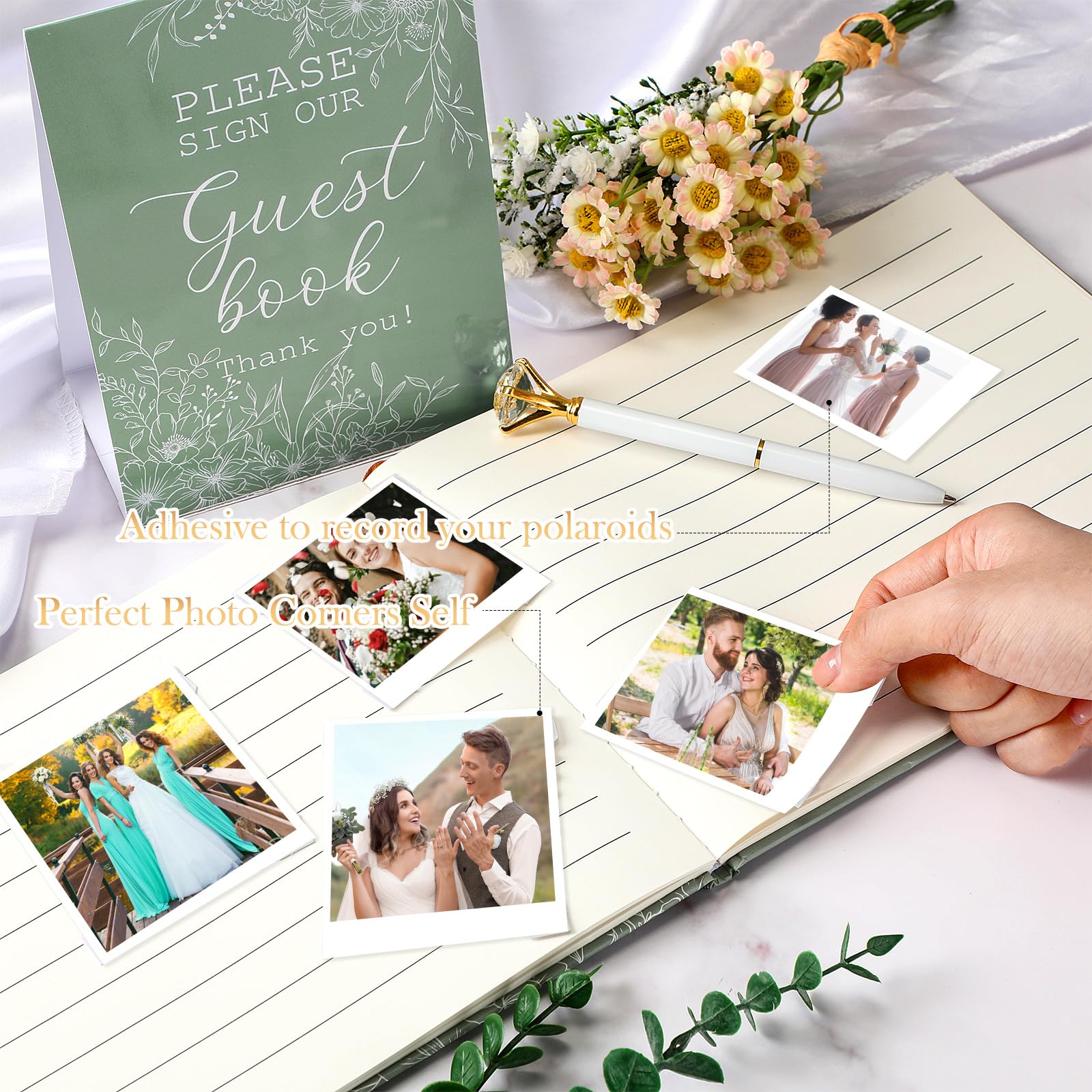 Engrowtic Libro de invitados de boda con fotos personalizadas del año 88 del año 88 para firmar en recepción, fiesta, álbum de fotos, libro de letreros para boda, baby shower, cumpleaños (verde salvia