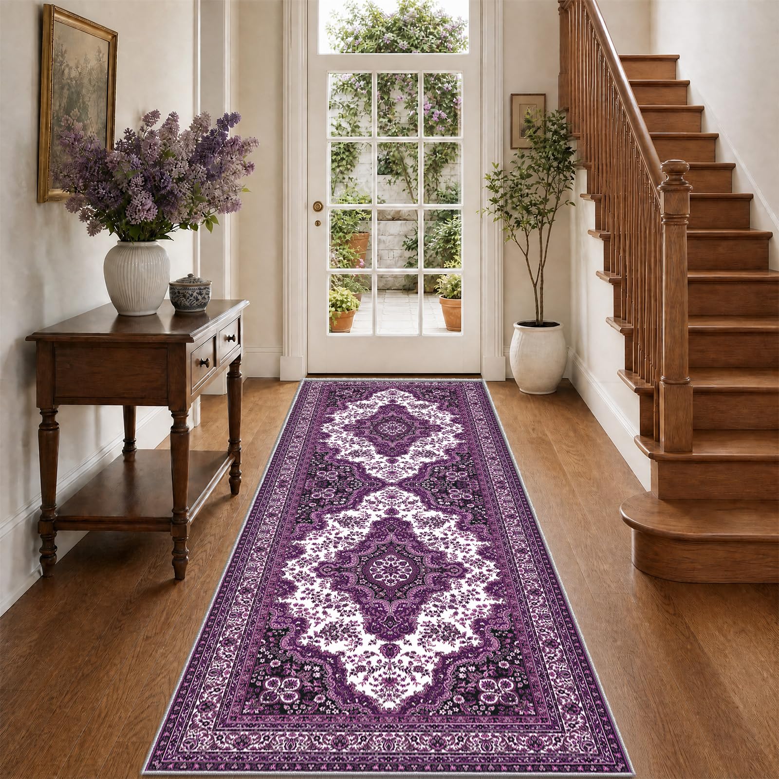 WUTONG Purple Oriental Hallway Runner Rug 80 x 200 cm,Washable Vintage Soft