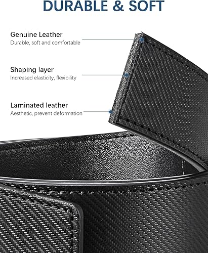 Miniatura 5 de BOSTANTEN Cinturón para hombre, cinturones de trinquete para hombre, vestido de cuero casual con hebilla ajustable, corte para ajuste