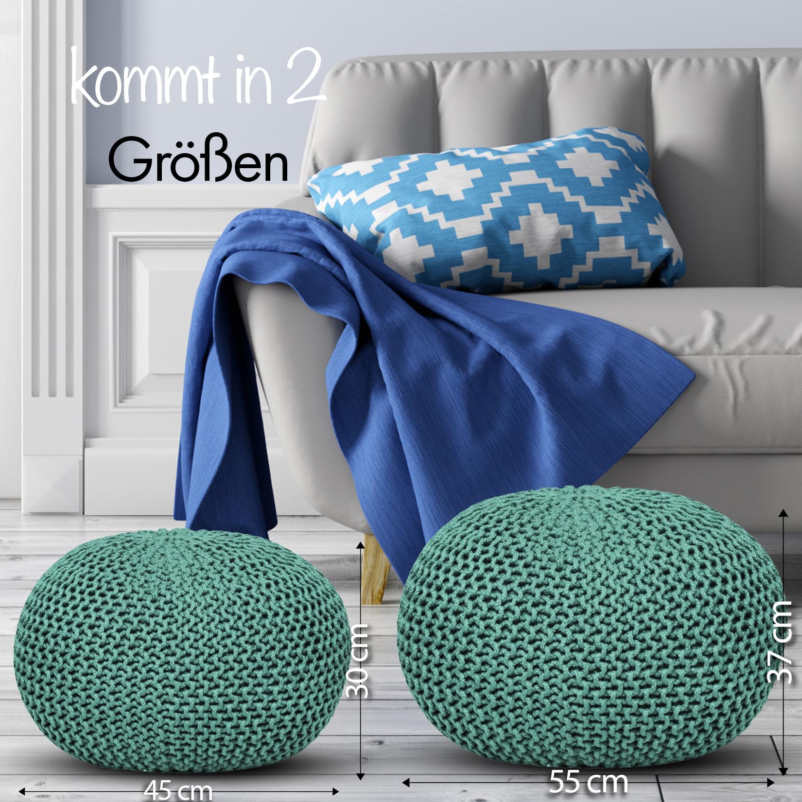 ELYFLAIR Pouf Imperméable Tricot Grossier 55cm Ou 45cm - Intérieur Extérieur Jardin Terrasse Piscine