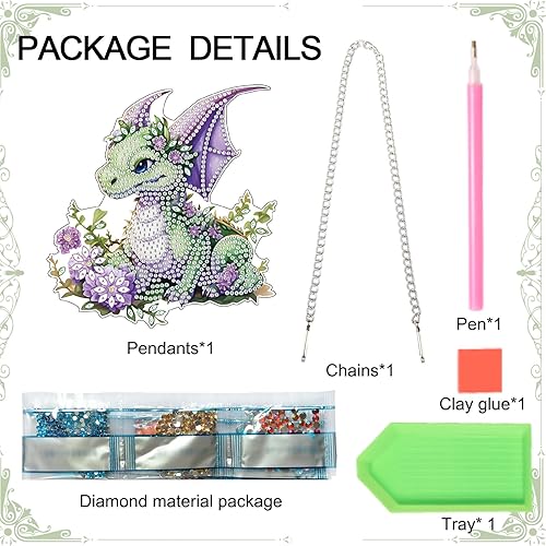 Miniatura 3 de Kit de colgante de pintura de diamante de dragón verde, diseño de puntos de diamante con forma especial, adornos acrílicos, pintura de diamante,