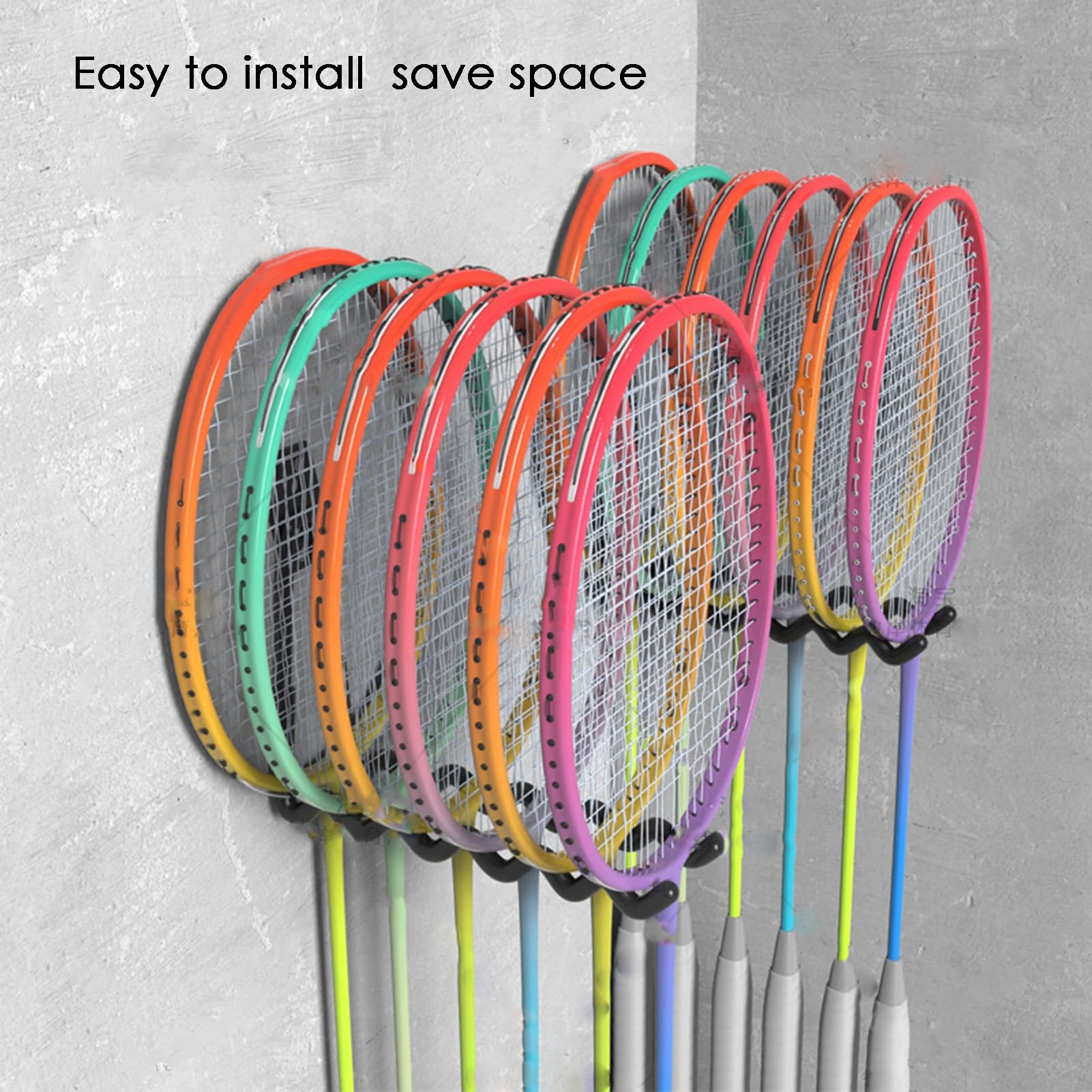 Supporto per Racchette da Tennis, Supporto da Parete per Racchette da Badminton Resistente, Contiene 6 rastrelliere, Gancio per Appendere Racchette da Tennis, Portata 25 kg, per Racchette da
