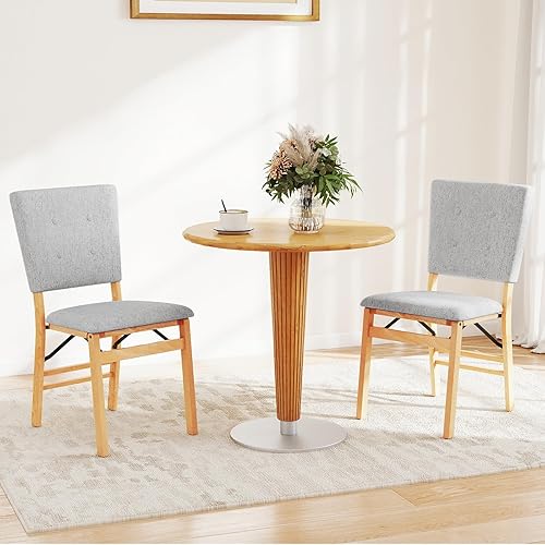 Miniatura 2 de Giantex Juego de 2 sillas de comedor plegables, sillas de cocina sin brazos con asiento acolchado y respaldo inclinable, patas de madera de goma,