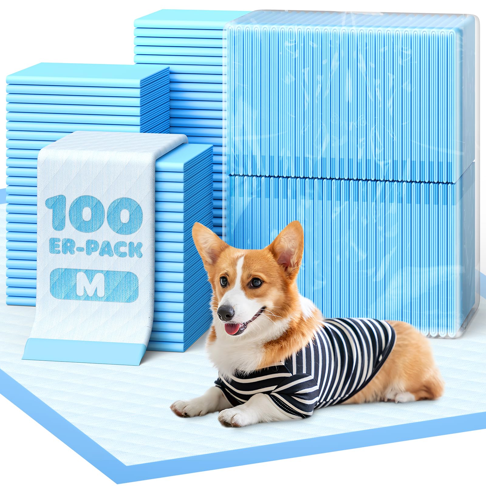 Powools Welpenunterlagen - Saugfähige PIPI Matten für Hunde, Schnelltrocknende Trainingspads, Auslaufsichere Welpen Unterlagen für Boden, Möbel & Auto, 56 x 56 cm, 100 Stück