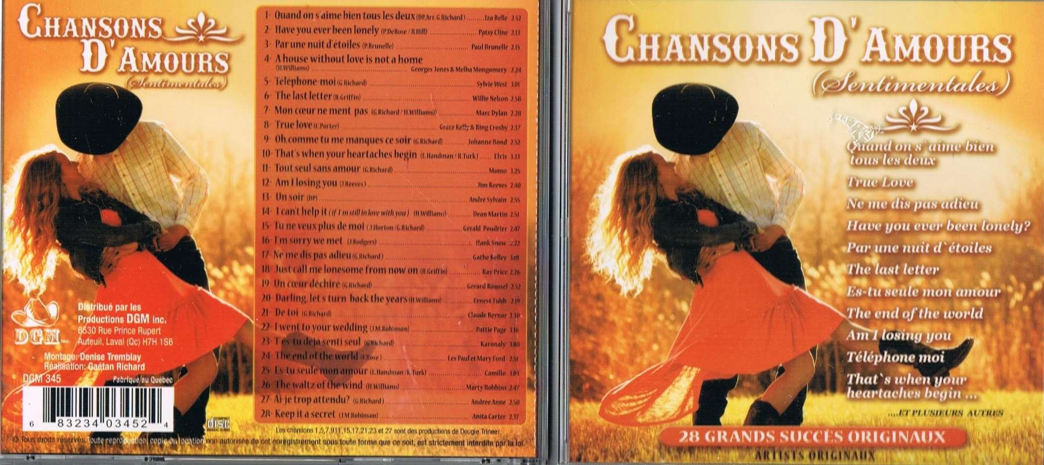 Chansons D'Amours (Sentimentales) - 28 Grands Succes Originaux et Artistes Originaux [Audio CD] Iza Belle, Patsy Cline, Paul Brunelle, Georges Jones & Melba Montgomery, Sylvie West, Willie Nelson, Marc Dylan, Grace Kelly & Bing Crosby, Johanne Bond, Elvis Presley, Momo, Jim Reeves, Andre Sylvain, Dean Martin, Gerald Poudrier, Hank Snow, Gathe Belley, Ray Price, Gerard Roussel, Ernest Tubb, Claude Bernar, Pattie Page, Karonaly, Les Paul & Mary Lord, Camillo, Marty Robbins, Andree Anne, Anita Carter,