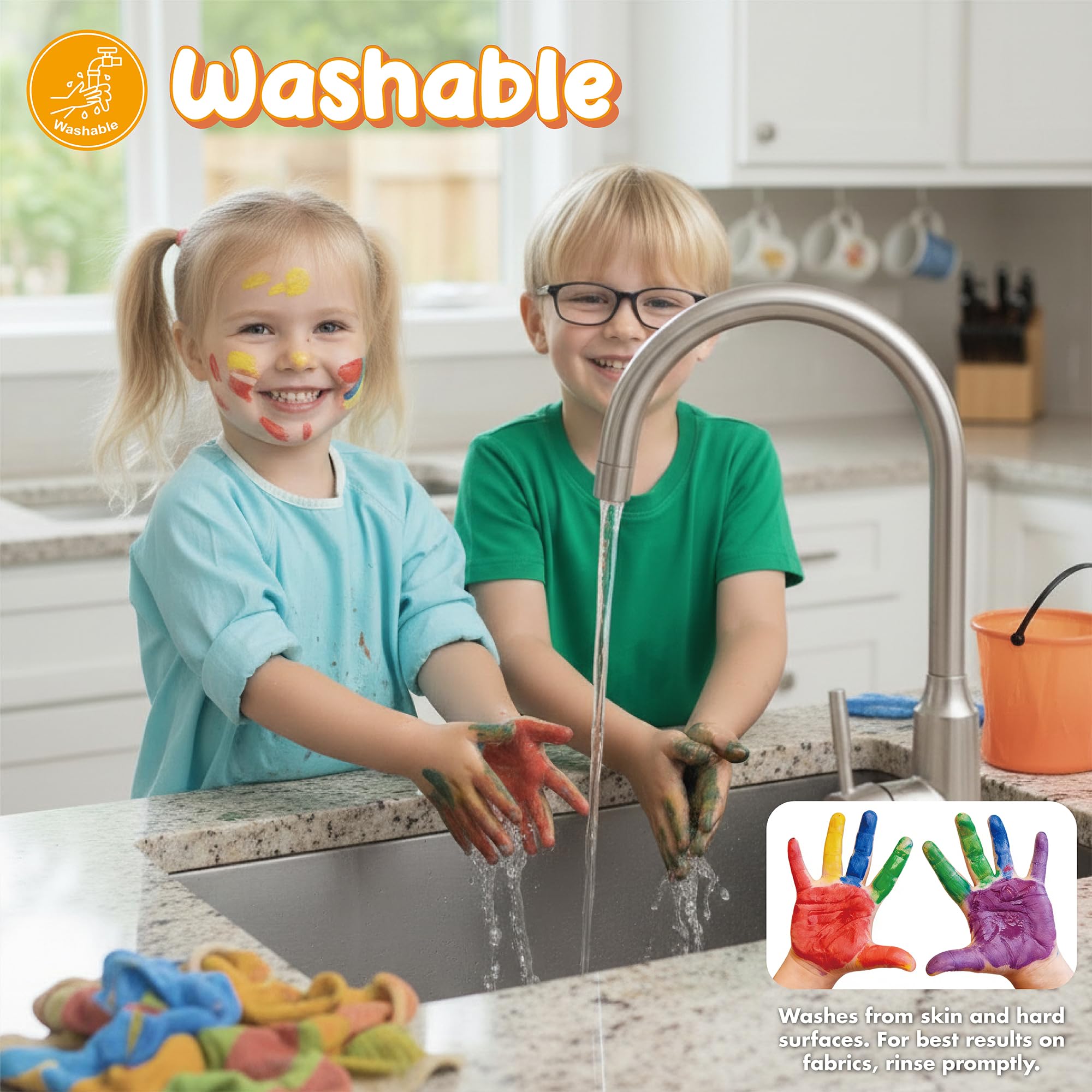 BLOT Pintura de Dedos para Niños Pequeños, Set de Pinturas de Dedos Lavables para Niños, 12 Colores (36ml cada uno), Incluye 7 Herramientas de Esponja, 6 Pinceles, Paleta y Cubo, A partir de 3 años