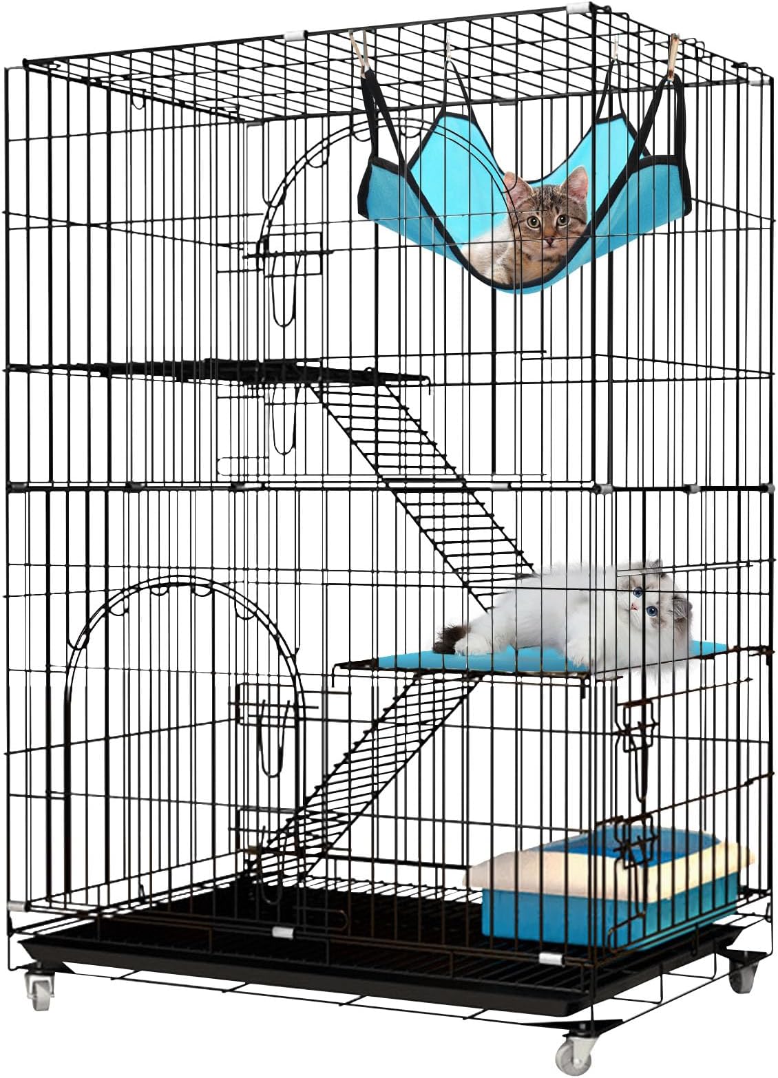 DAYONG 3-Tier Large Cat Cage, Thickened Metal Pet Crate Playpen with 3 Doors, Hammock, Detachable Tray and Casters, Foldable Cat Enclosure Kitten Kennel Crate for Indoor-Outdoor (style 1)
