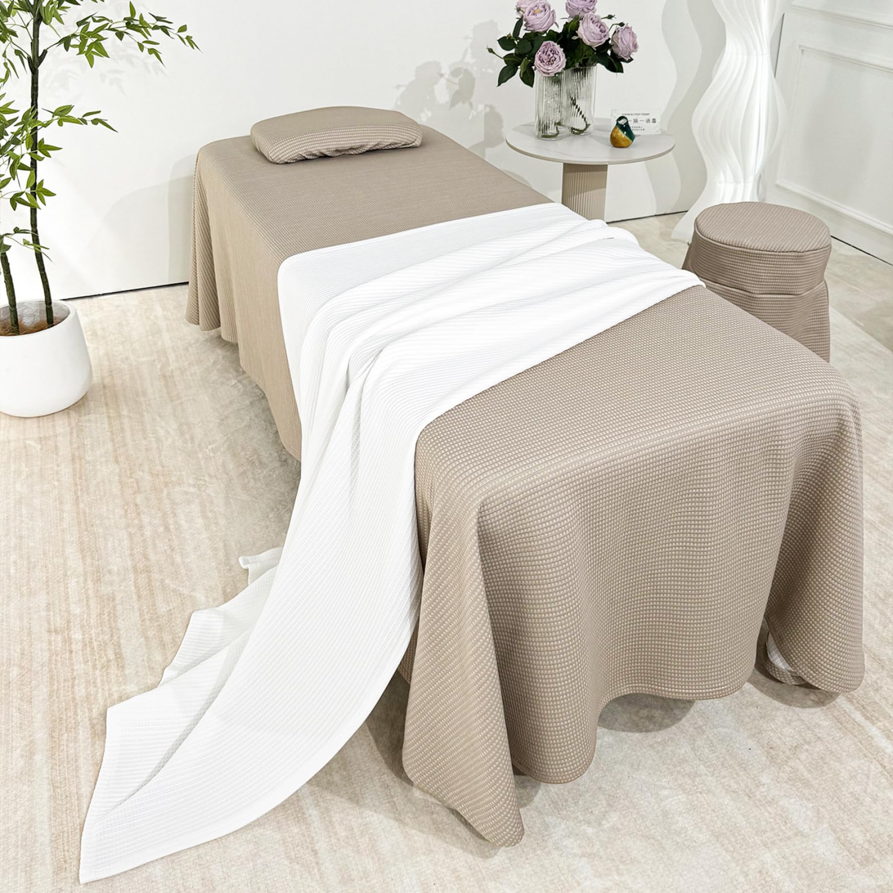 Jupe de table de massage respirante avec trou de visage, couverture de lit de beauté réutilisable, couvercle de lit de spa pour salon, café