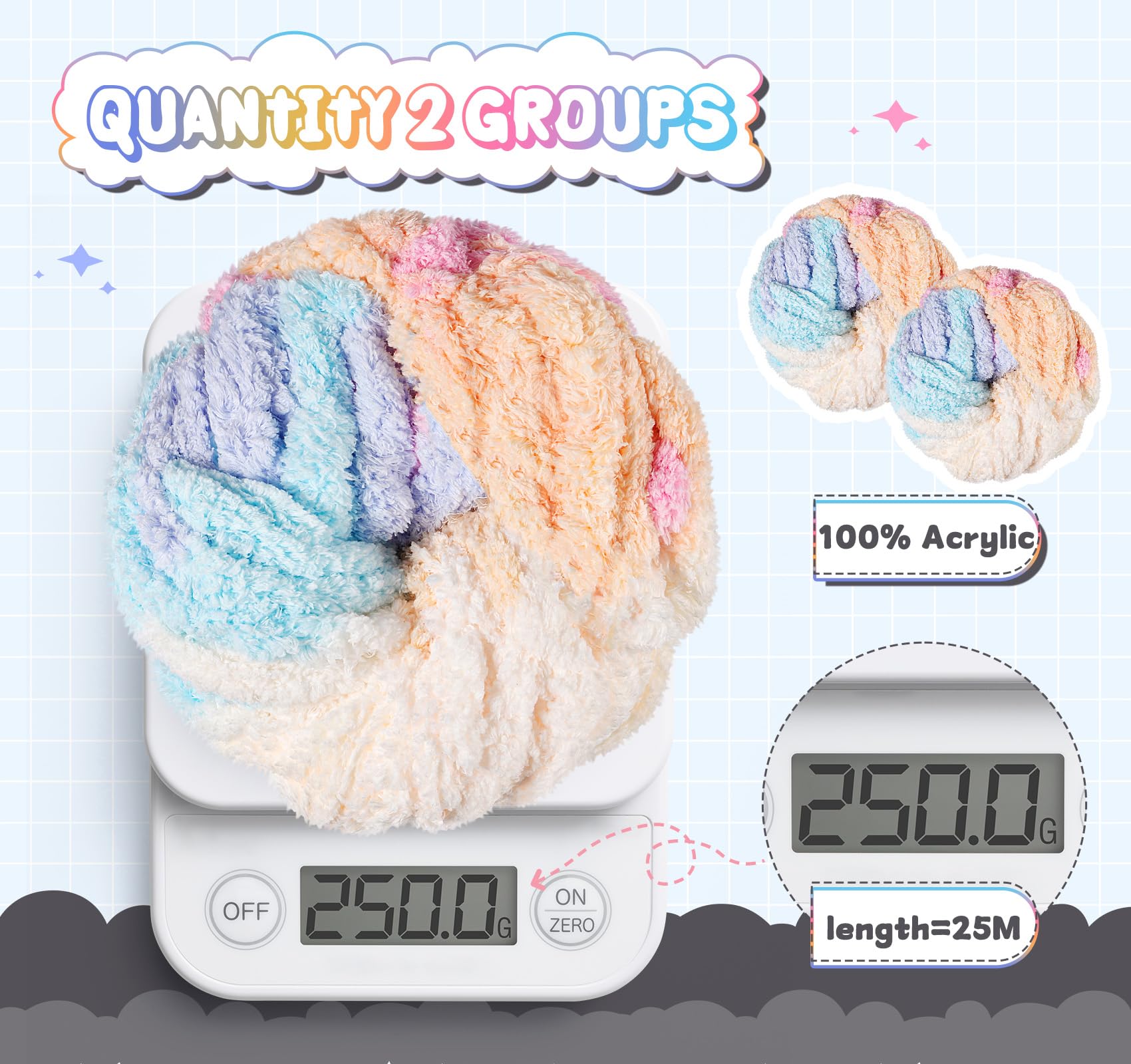ilauke Chunky Wool Yarn 250g X 2 for Knitting and Crochet, 2cm Soft Material for Blankets Dolls, Rug, Bags, Hats, Pillow - Image 3