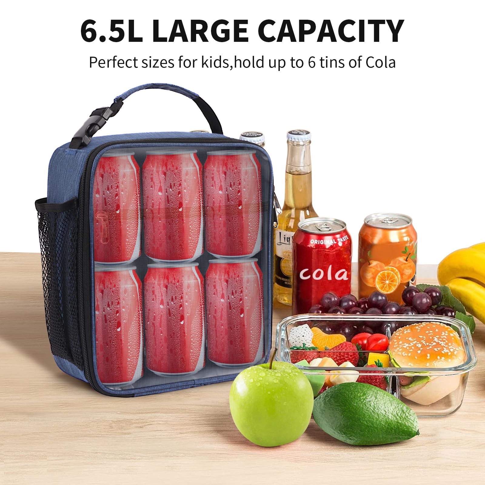 Minicoco Lunch Bag Insulated Lunch Bag Cooler Bag Portable Carrying Lunch Box Bag for Boys Girls Women Men to School Office Outdoor (Blue) - Image 2