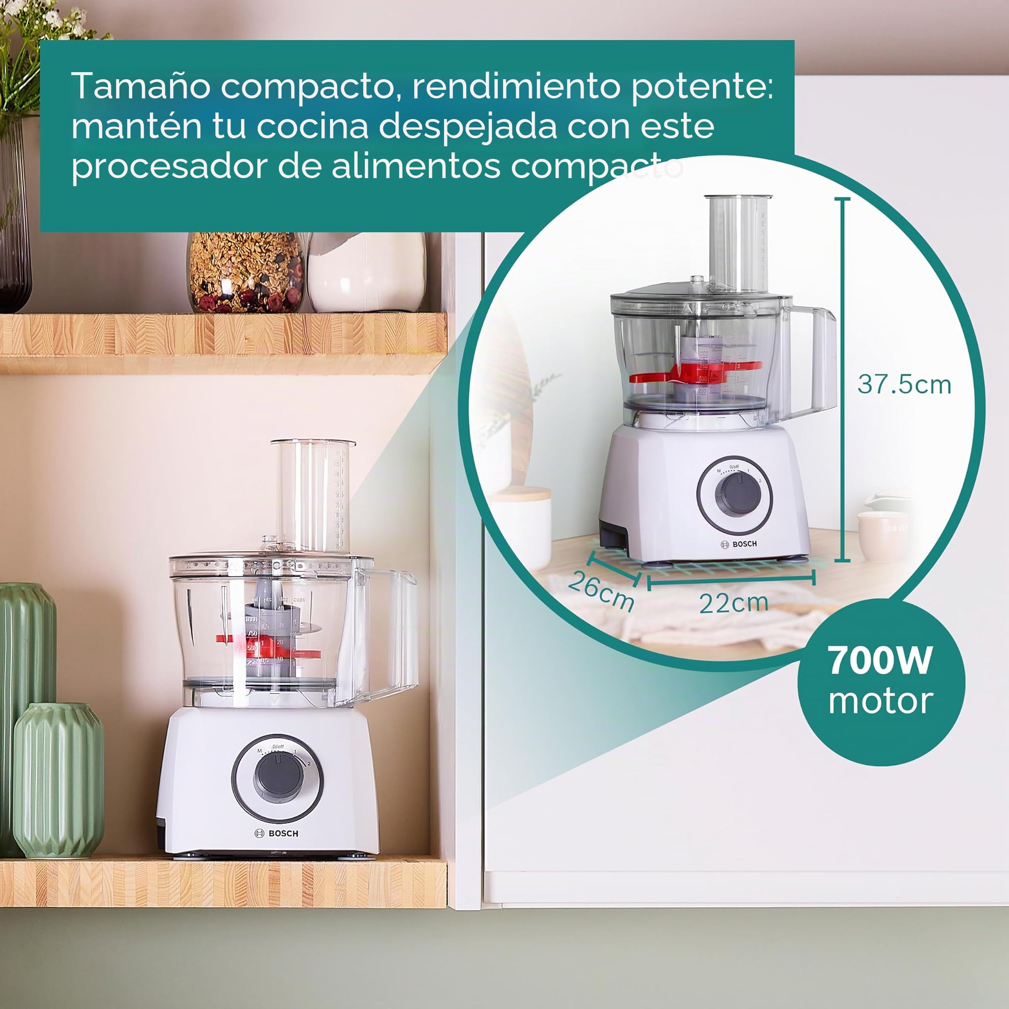 Bosch MultiTalent 3 MCM3100WGB Compact 700W - Procesador de alimentos, color blanco