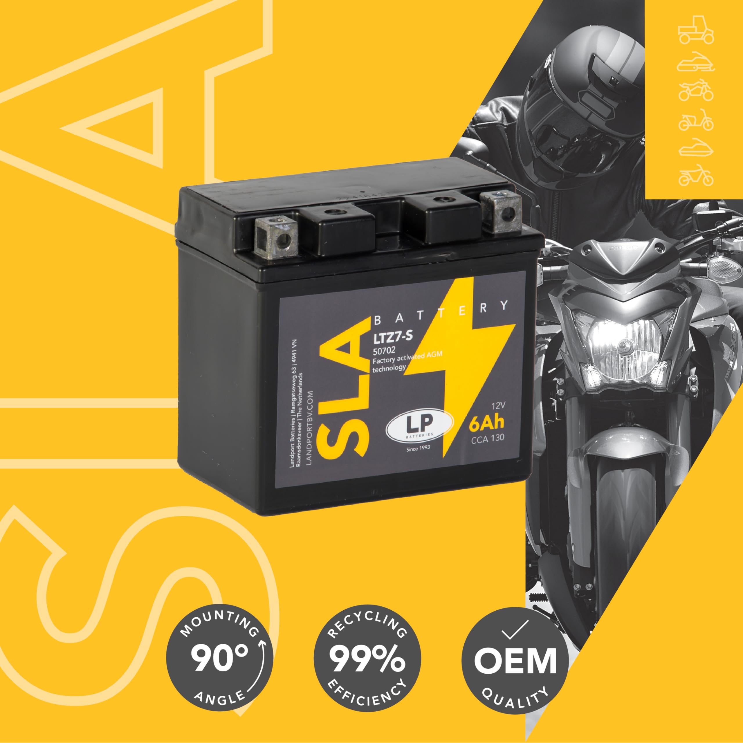Landport LTZ7-S SLA/AGM Batterie 12 V 6 Ah compatible avec AJP PR5 250