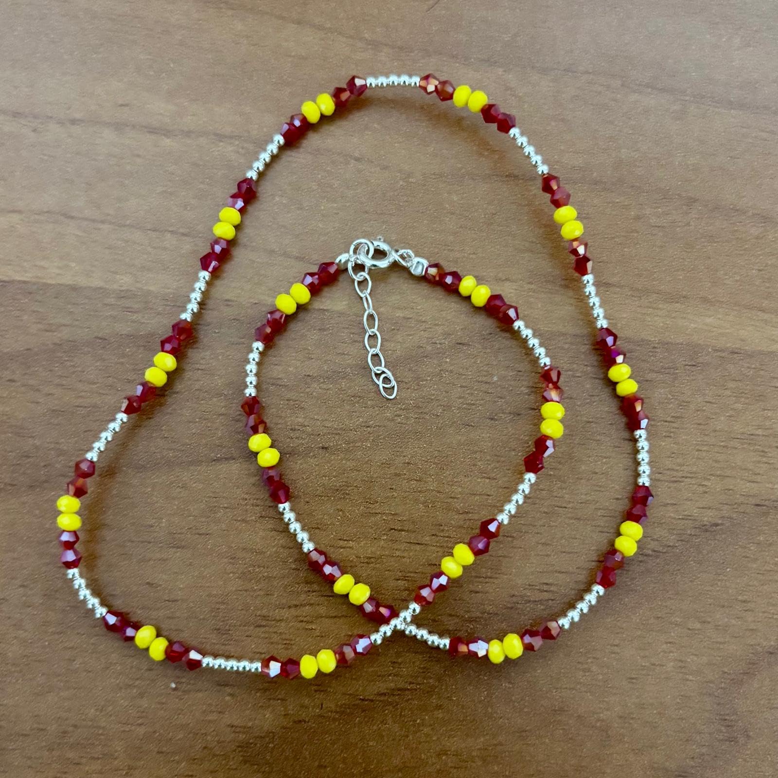 Collar Bandera España Plata 925 Piedras Facetadas 44cm